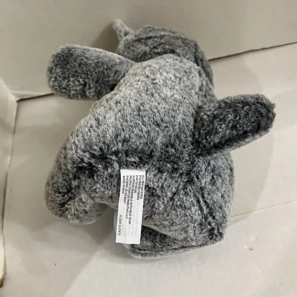 Lucky the Cat Grey & Blue Bow Squeaker Stuffed Animal Embroidered Eyes 10”